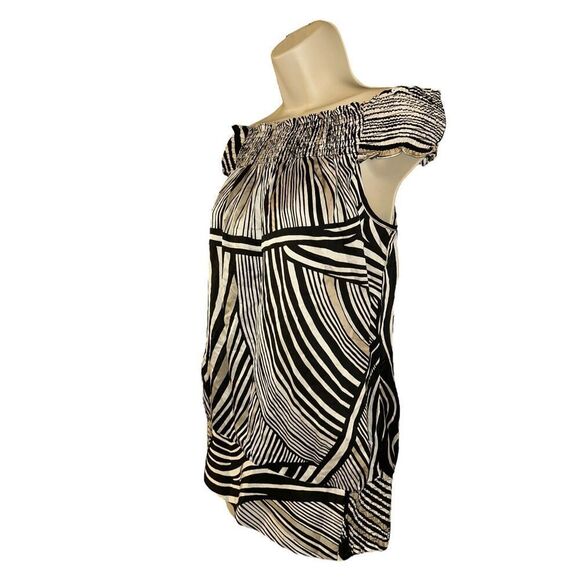 WHBM S Silk Blend Off Shoulder Geometric Animal Zebra Print Blouse Maximalism - Picture 2 of 7